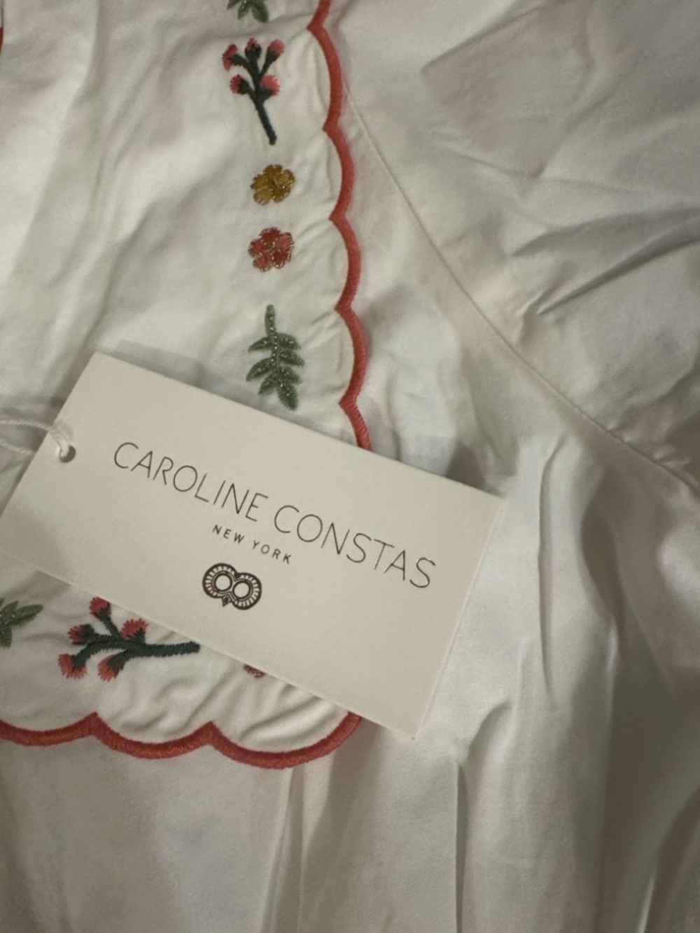 NWT Caroline Constas White Floral-Embroidered Puff-Sleeve Dress - Picture 3 of 4